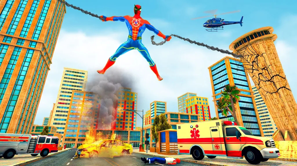 绳索飞行超级蜘蛛游戏官方版(Flying Rope Superhero Mission)图1: