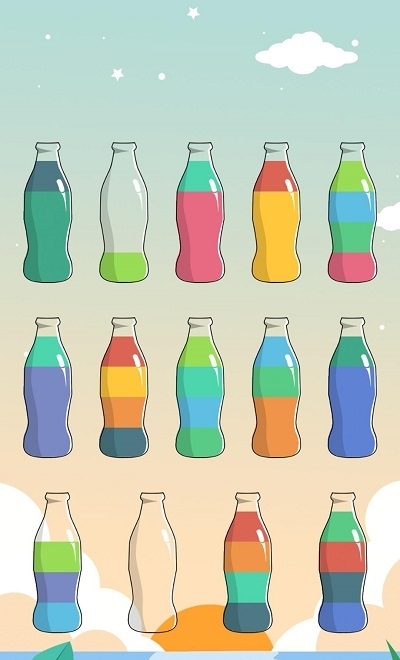 瓶子倒水颜色一致才能过关的游戏图1:
